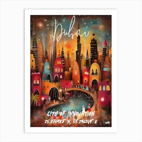 Dubai City Of Innovation, folk naive and whimsical poster Art Print