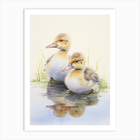 Ducklings Ink Splash Watercolour 2 Art Print