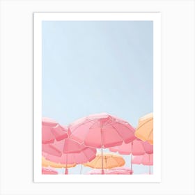 Pink Umbrellas On The Beach 2 Art Print