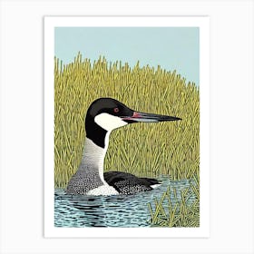 Common Loon Linocut Bird Art Print