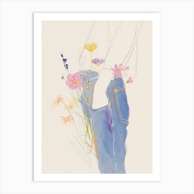 Flowers And Blue Jeans Line Art 5 Art Print