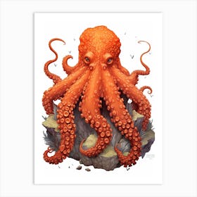 Giant Pacific Octopus Flat Illustration 2 Art Print