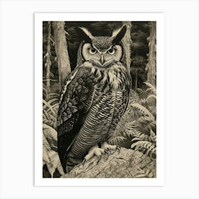 Philipine Eagle Owl Relief Illustration 3 Art Print