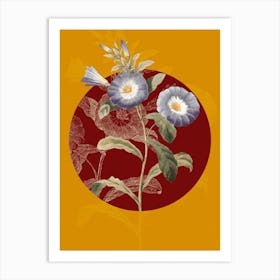 Vintage Botanical Field bindweed Liseron on Circle Red on Yellow n.0123 Art Print