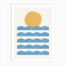 Sun Wave Beach Minimalism Abstract - Sea Blue Gold Art Print