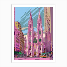 St Patricks Cathedral New York Colourful Silkscreen Illustration 1 Art Print