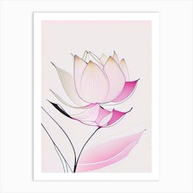 Pink Lotus Abstract Line Drawing 4 Art Print