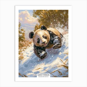 Giant Panda Cub Sliding Down A Snowy Hill Poster 2 Art Print