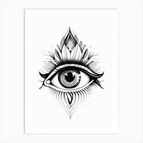 Awareness, Symbol, Third Eye Simple Black & White Illustration 6 Art Print