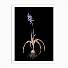 Stained Glass Common Bluebell Mosaic Botanical Illustration on Black n.0230 Art Print