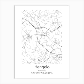 Hengelo,Netherlands Minimalist Map Art Print