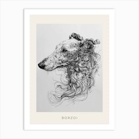 Borzoi Dog Line Sketch 1 Poster Art Print