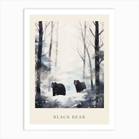 Winter Watercolour Black Bear 1 Poster Art Print