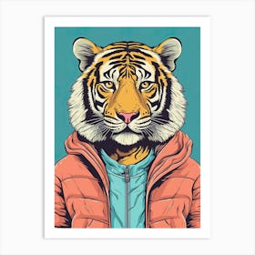 Tiger Illustrations Wearing A Shirt And Hoodie 2 Art Print