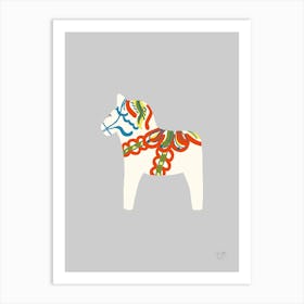 White Swedish Dalahorse On Light Grey Art Print