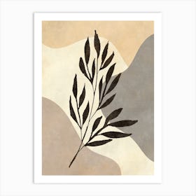 Leaf On A Beige Background Art Print