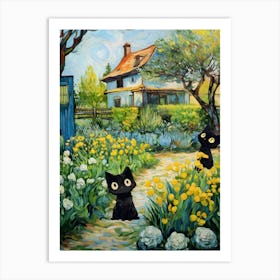 Black Cat Van Gogh Garden Painting Art Print