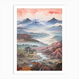 Aso Caldera In Kumamoto, Ukiyo E Drawing 1 Art Print