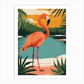 Greater Flamingo Salt Pans And Lagoons Tropical Illustration 7 Art Print