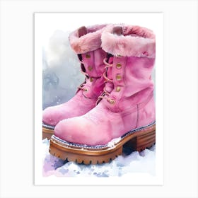 Pink Winter Boots Art Print