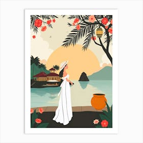 Asian Woman On The Beach Art Print