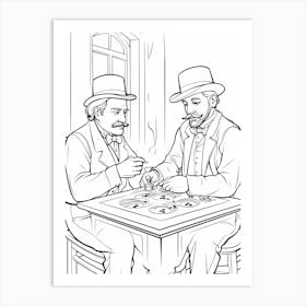 Line Art Inspired By The Card Players 2 Art Print