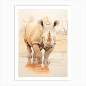 Rhino In A Puddle Art Print