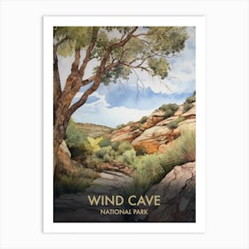 Wind Cave National Park Watercolour Vintage Travel Poster 3 Art Print