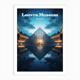 Louvre Museum France Night Art Illustration Art Print