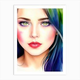 Portrait Of A Woman With Colorful Hair Art Print