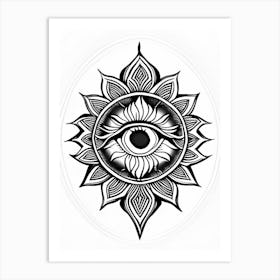 The Ajna Chakra, Symbol, Third Eye Simple Black & White Illustration 3 Art Print