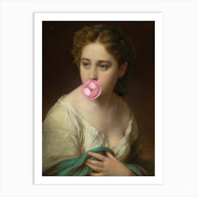 Girl Blowing A Bubble Gum Art Print