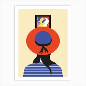 Girl Watching Art With Red Hat Art Print