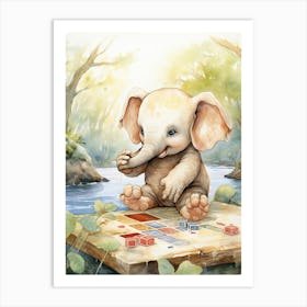 Elephant Painting Board Gaming Watercolour 4 Art Print