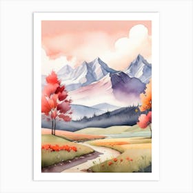 Tranquil Mountains In Minimalist Watercolor Vertical Composition 62 Art Print