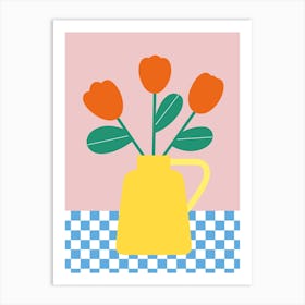 Yellow Vase With Red Tulips Art Print
