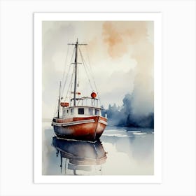 Watercolor Of A Fishing Boat Art Print