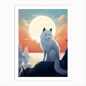 Arctic Fox Moon Playful Illustration 2 Art Print