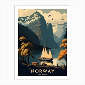 Norway Land Of Fjords Retro Travel Art Print