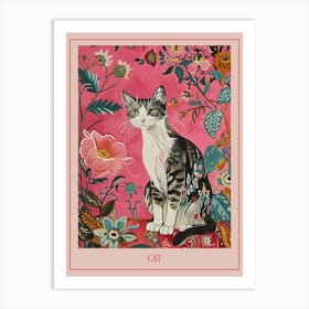 Floral Animal Painting Cat 3 Poster Art Print