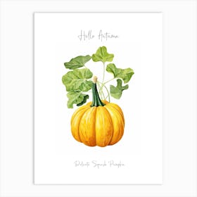 Hello Autumn Delicata Squash Pumpkin Watercolour Illustration 3 Art Print