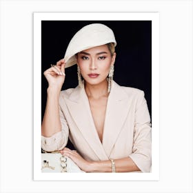 An Elegant Portrait Of A Fashion Forward Woman Embodying A Luxurious Blend Of Thai And Japanese Aes (1) Art Print