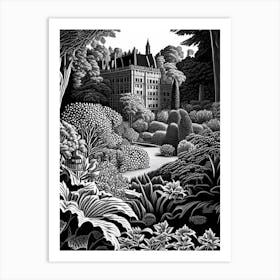 Biltmore Estate Gardens, 1, Usa Linocut Black And White Vintage Art Print