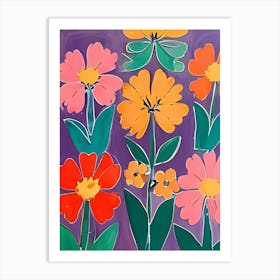 Flowers On A Purple Background Art Print