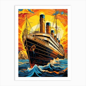 Titanic Ship Sunset Pop Art Illustration 3 Art Print