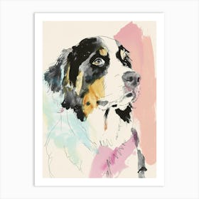 Pastel Bernese Mountain Dog Watercolour Line Illustration 1 Art Print
