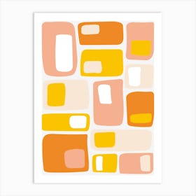 Mid Century Funky Geometric Shapes Orange, Peach and Yellow Art Print