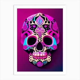 Skull With Psychedelic Patterns 2 Pink Mexican Art Print