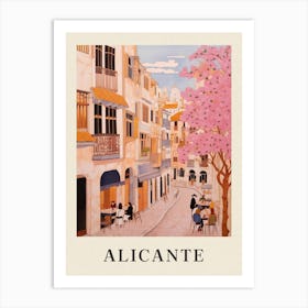 Alicante Spain 3 Vintage Pink Travel Illustration Poster Art Print