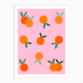 Oranges On Pink Background Art Print